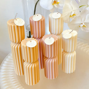 Hourglass Ribbed Circus Scented Soy Pillar Candle Set - LMJ Candles