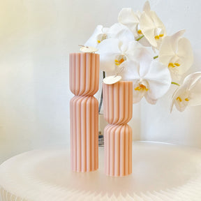 Hourglass Ribbed Circus Scented Soy Pillar Candle Set - LMJ Candles