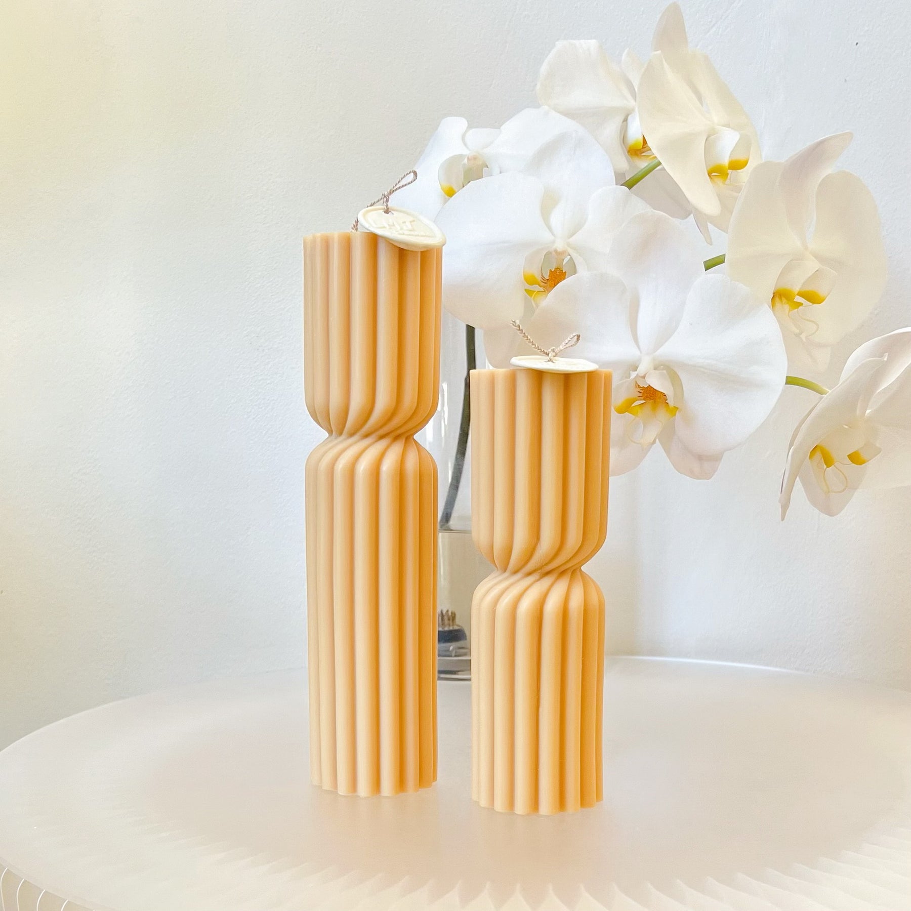 Hourglass Ribbed Circus Scented Soy Pillar Candle Set - LMJ Candles