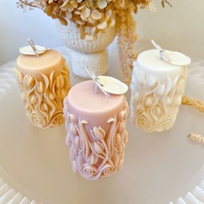 Tulip Scented Soy Pillar Candle, Flower Lover's Gift, LMJ Candles