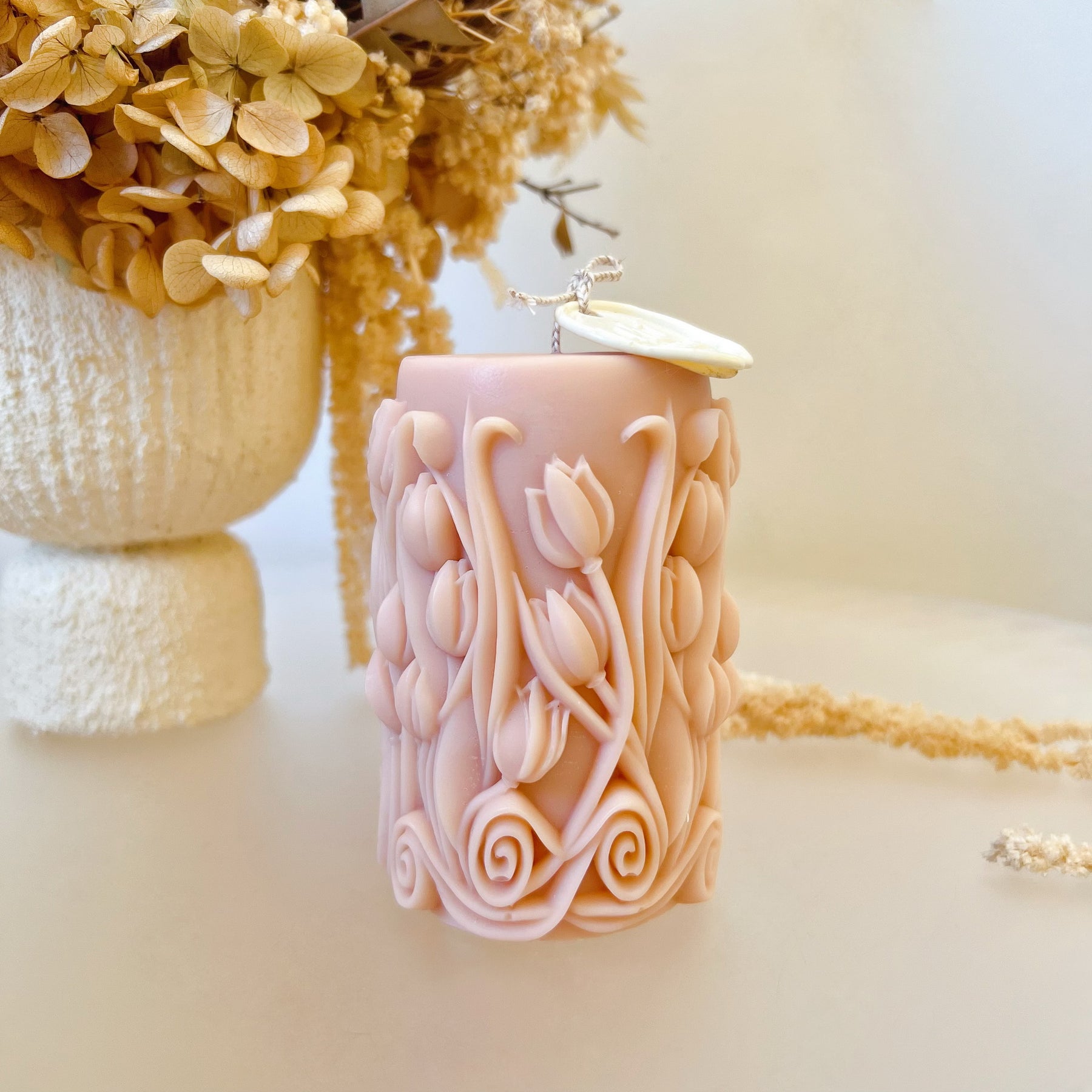 Tulip Scented Soy Pillar Candle, Flower Lover's Gift, LMJ Candles