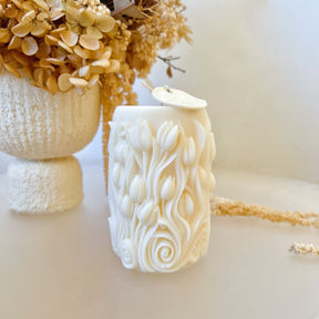 Tulip Scented Soy Pillar Candle, Flower Lover's Gift, LMJ Candles