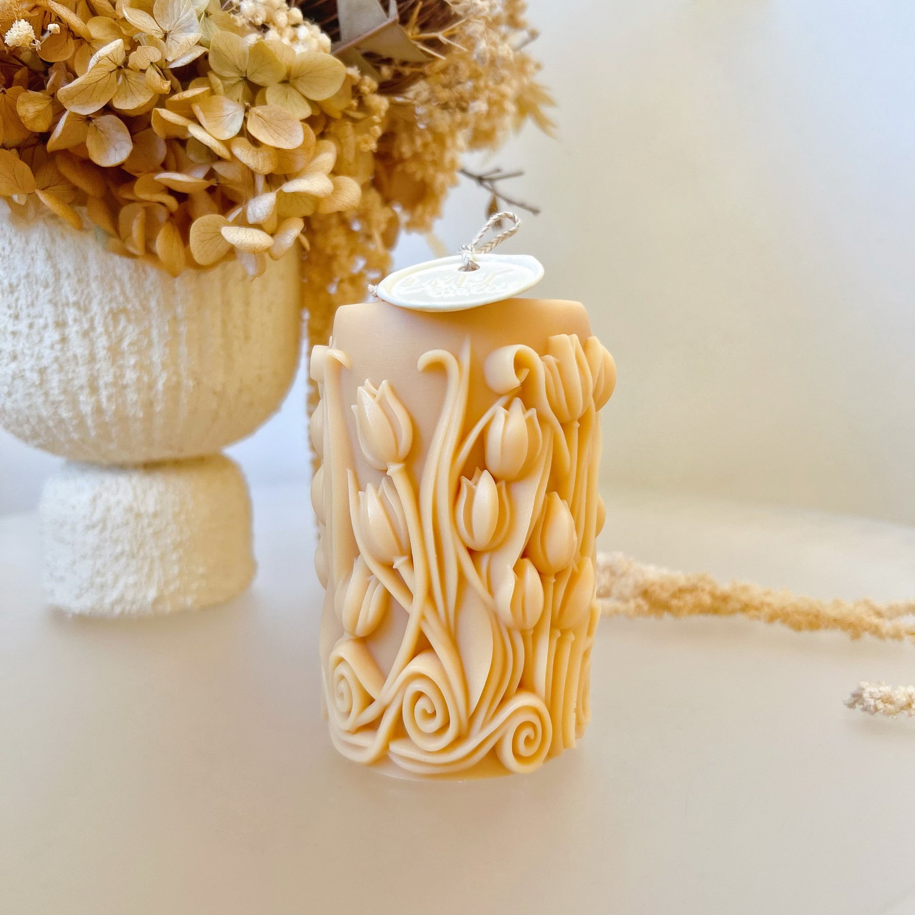 Tulip Scented Soy Pillar Candle, Flower Lover's Gift, LMJ Candles