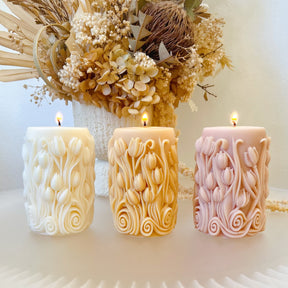 Tulip Scented Soy Pillar Candle, Flower Lover's Gift, LMJ Candles