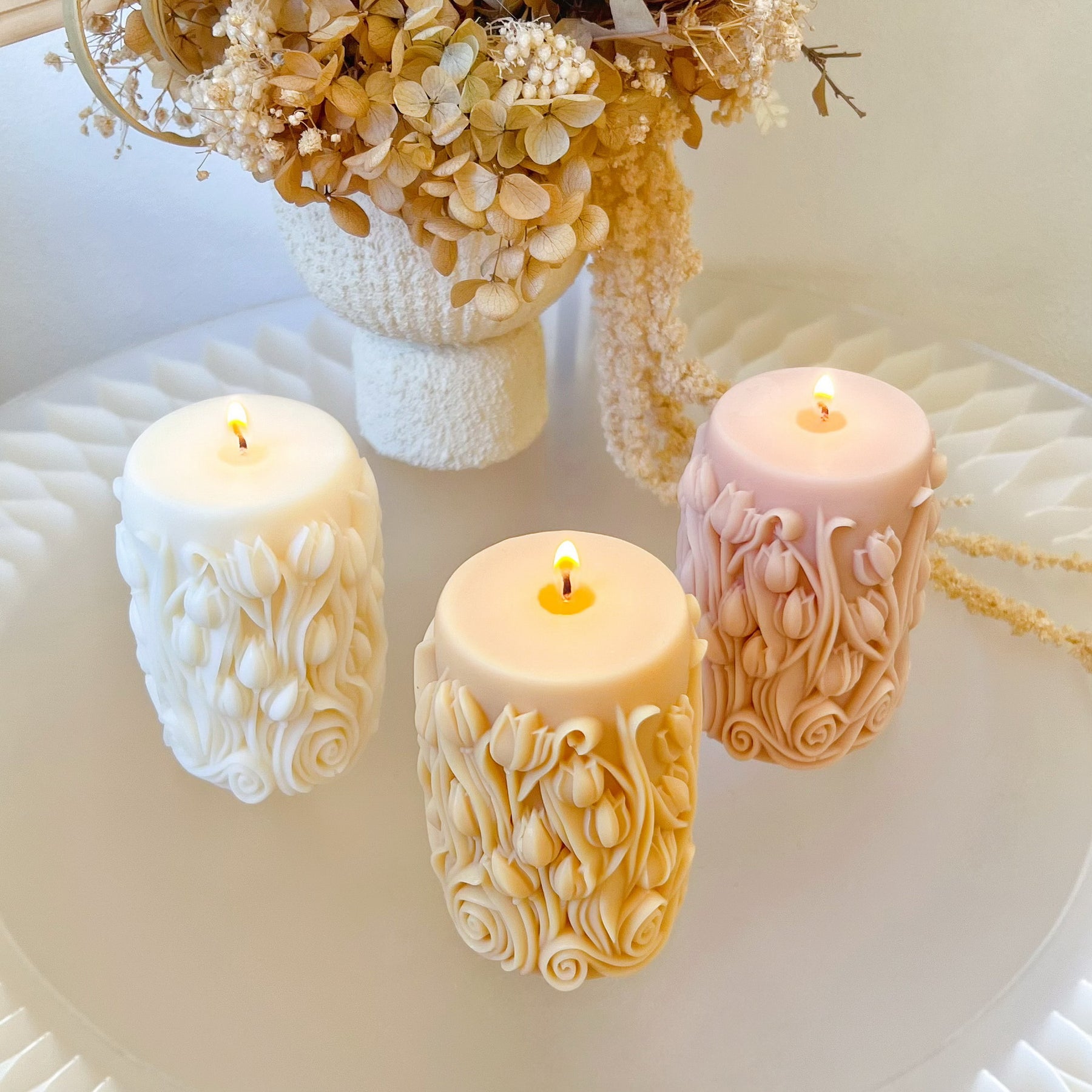 Tulip Scented Soy Pillar Candle, Flower Lover's Gift, LMJ Candles