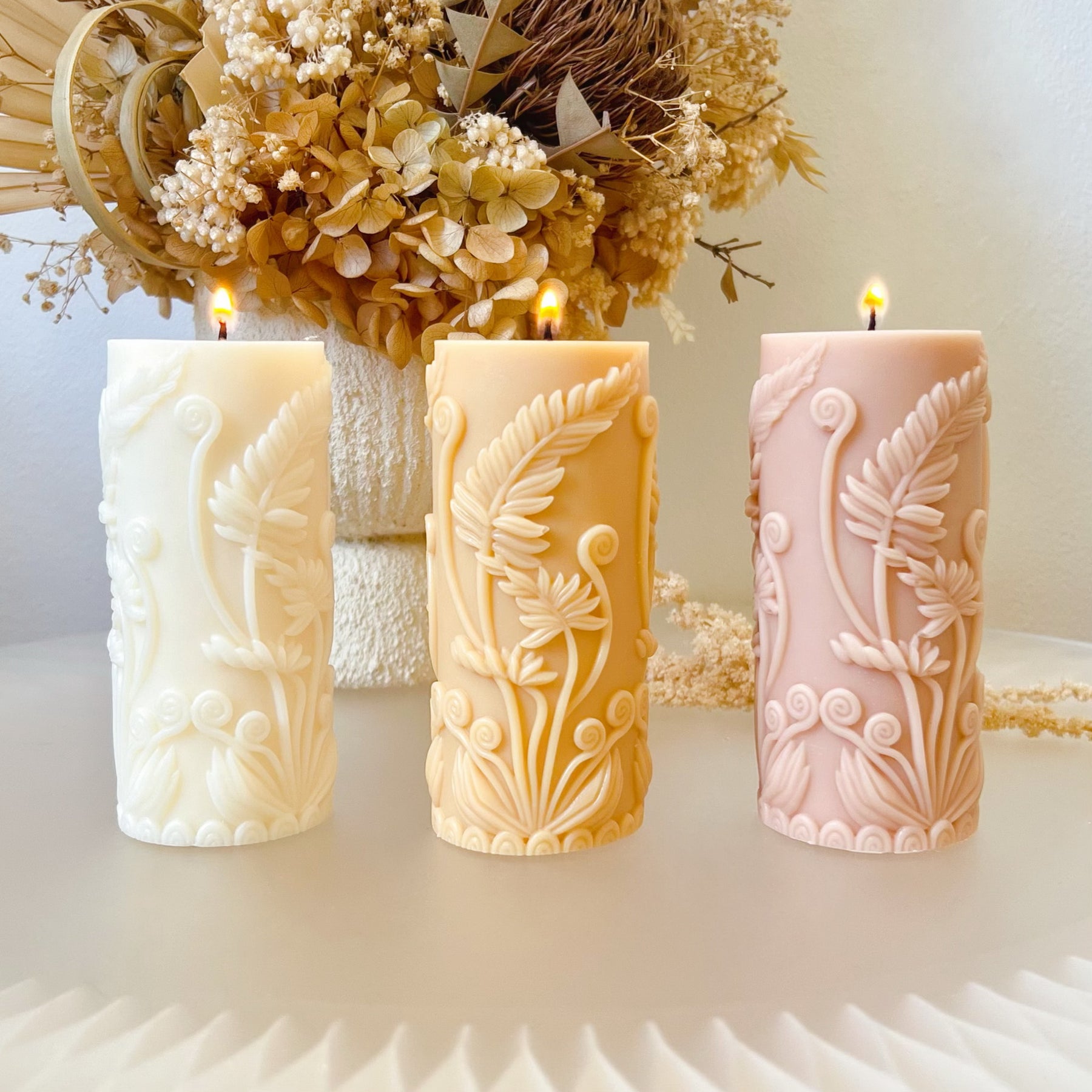 Fern Leaf Scented Soy Pillar Candle, Plant Lover’s Gift, LMJ Candles