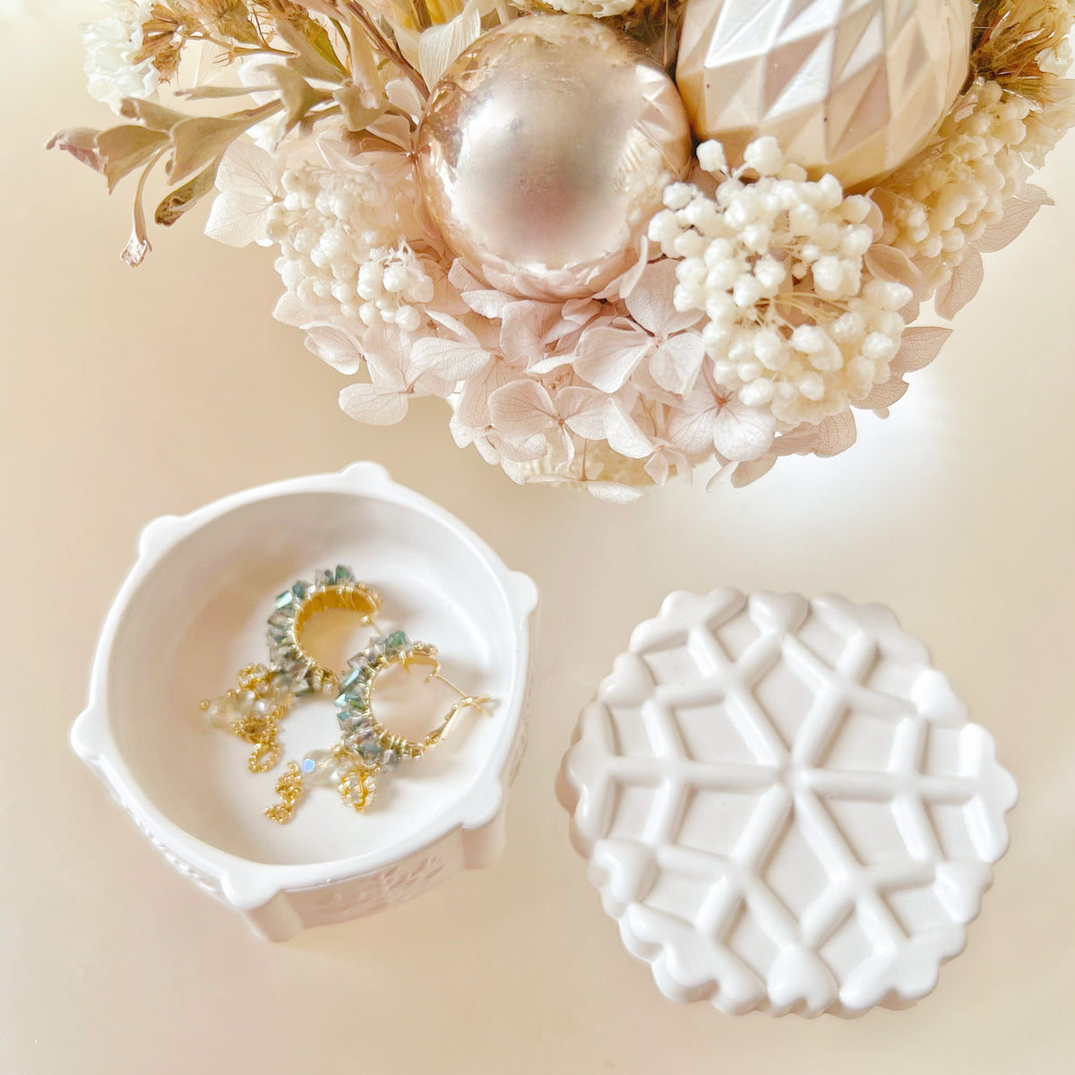 Snowflake Trinket Box Decorative Trays | Handmade Trinket Dishes Candle Tray | LMJ Candles