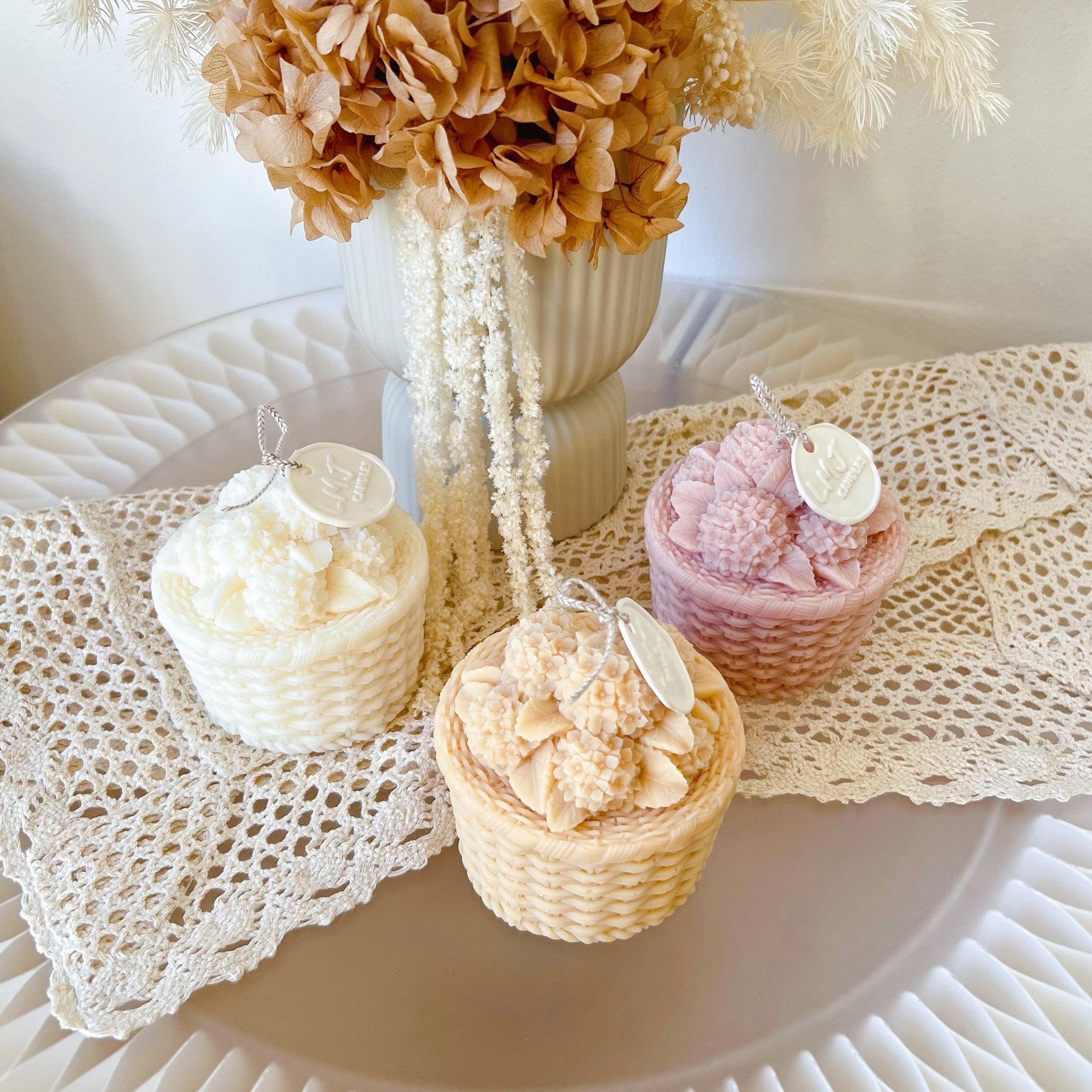 Hydrangea Basket Scented Soy Flower Candle - LMJ Candles