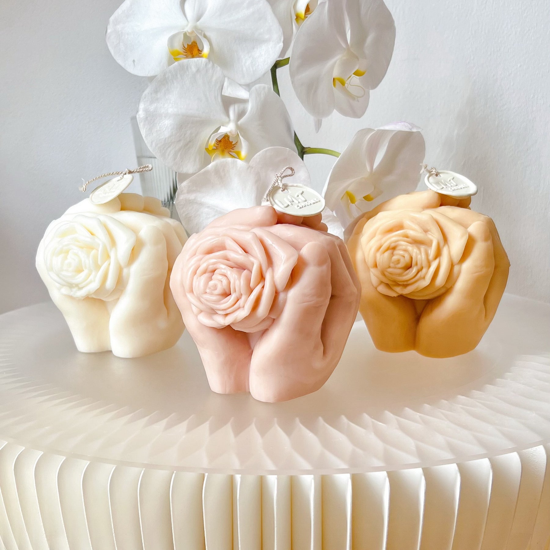 Rose Flower in Hands Scented Soy Candle - LMJ Candles