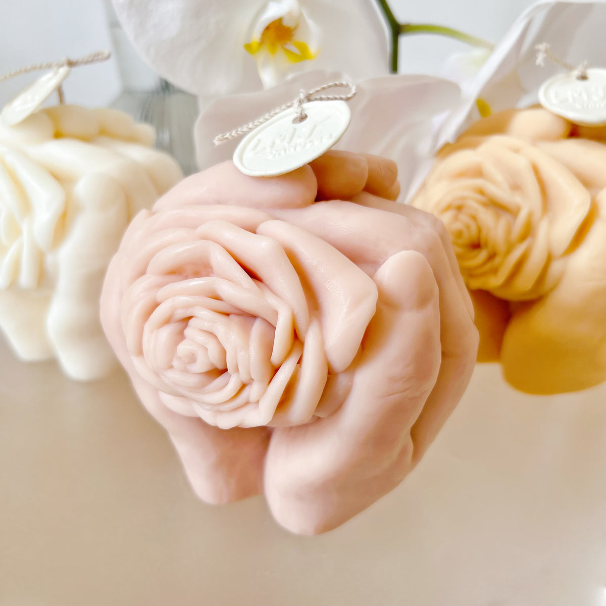 Rose Flower in Hands Scented Soy Candle - LMJ Candles