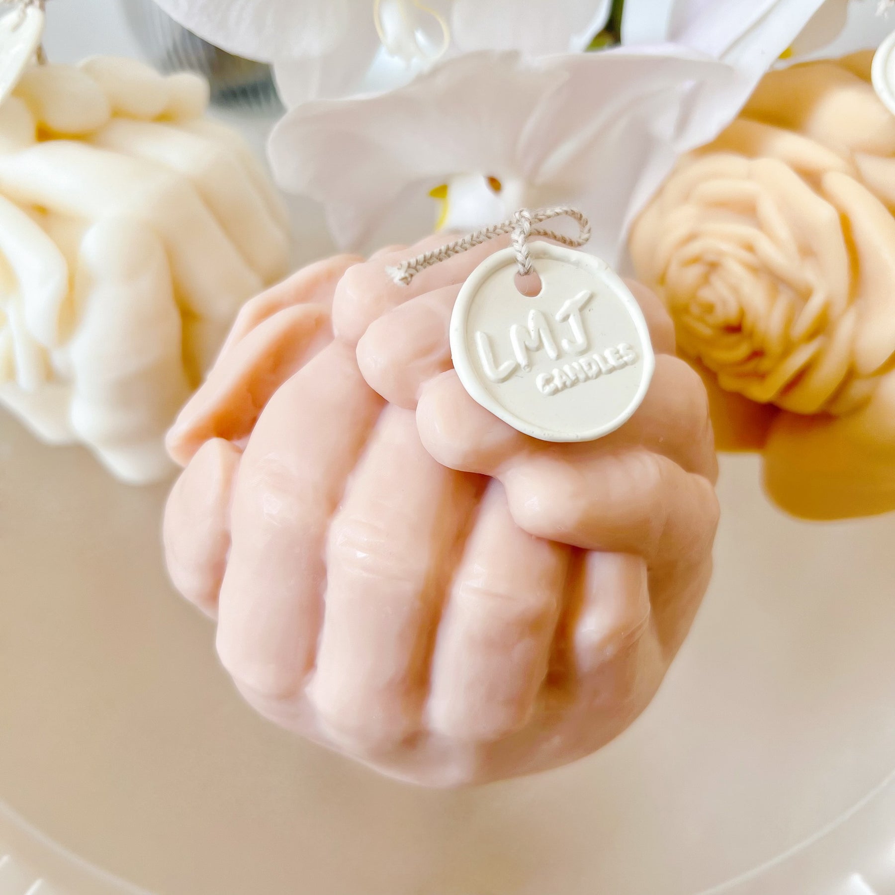 Rose Flower in Hands Scented Soy Candle - LMJ Candles