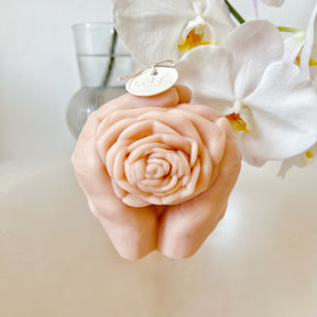 Rose Flower in Hands Scented Soy Candle - LMJ Candles