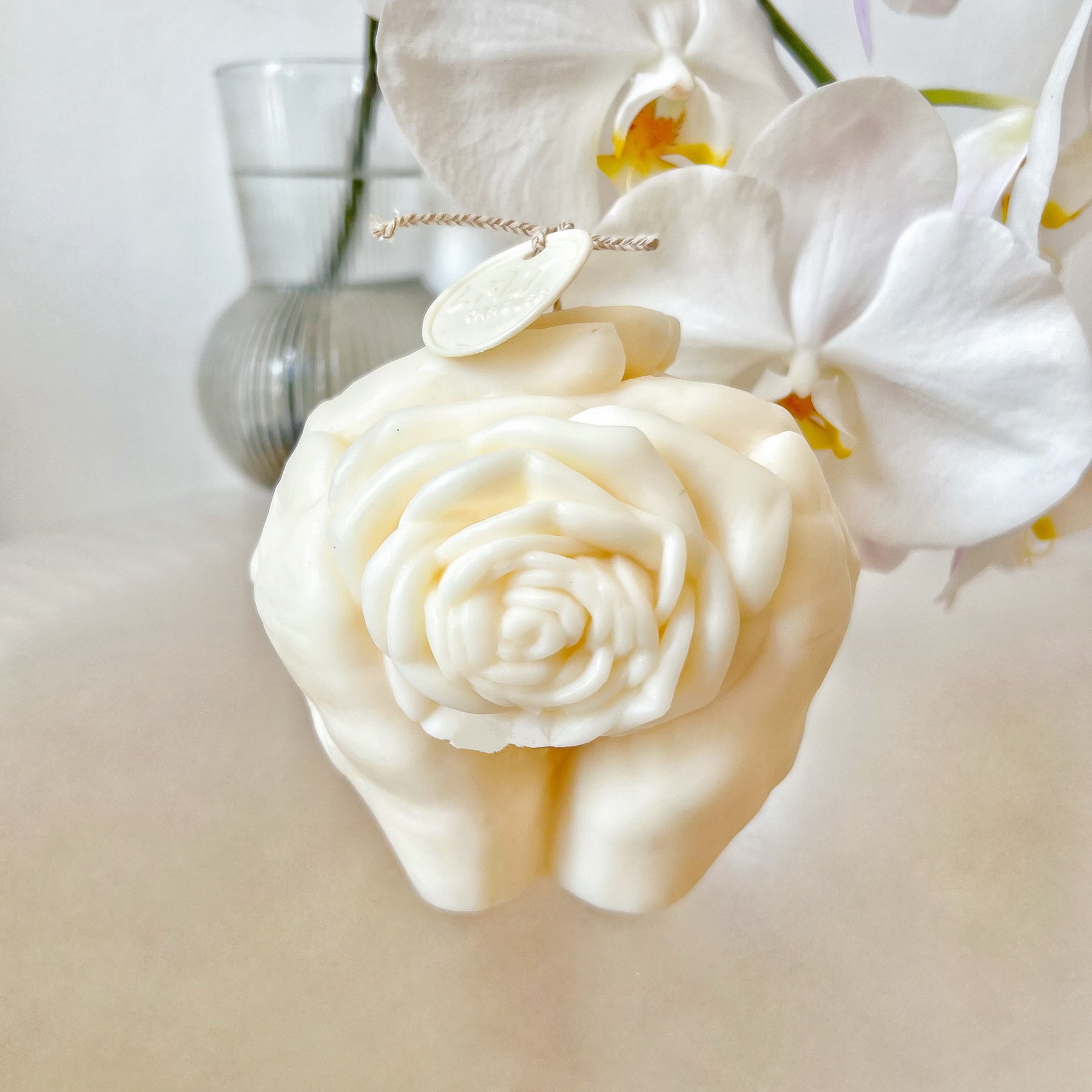 Rose Flower in Hands Scented Soy Candle - LMJ Candles