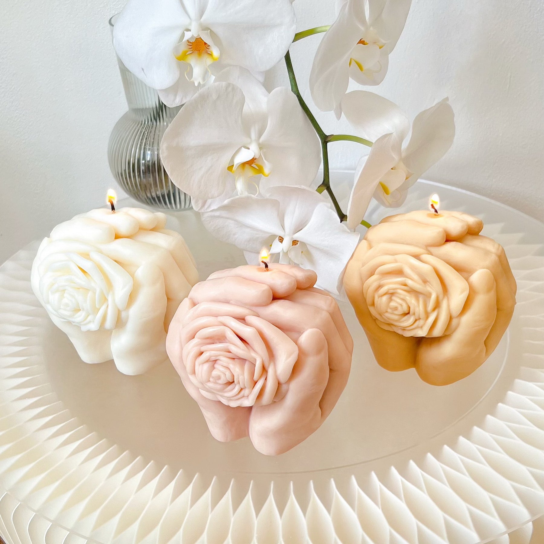 Rose Flower in Hands Scented Soy Candle - LMJ Candles