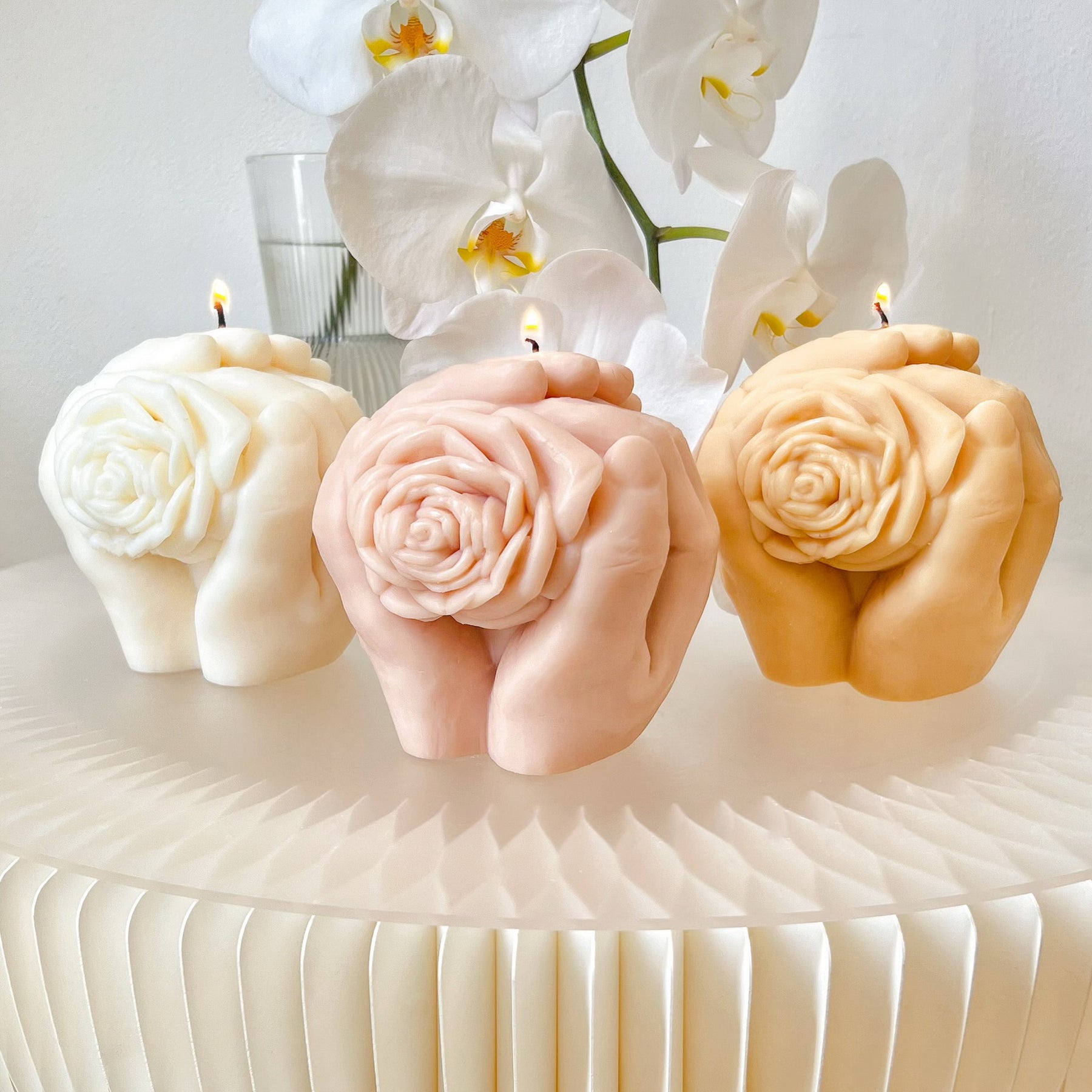 Rose Flower in Hands Scented Soy Candle - LMJ Candles