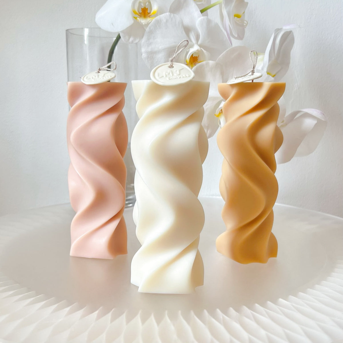 Swirl Scented Soy Pillar Candle, Statement Home Décor - LMJ Candles