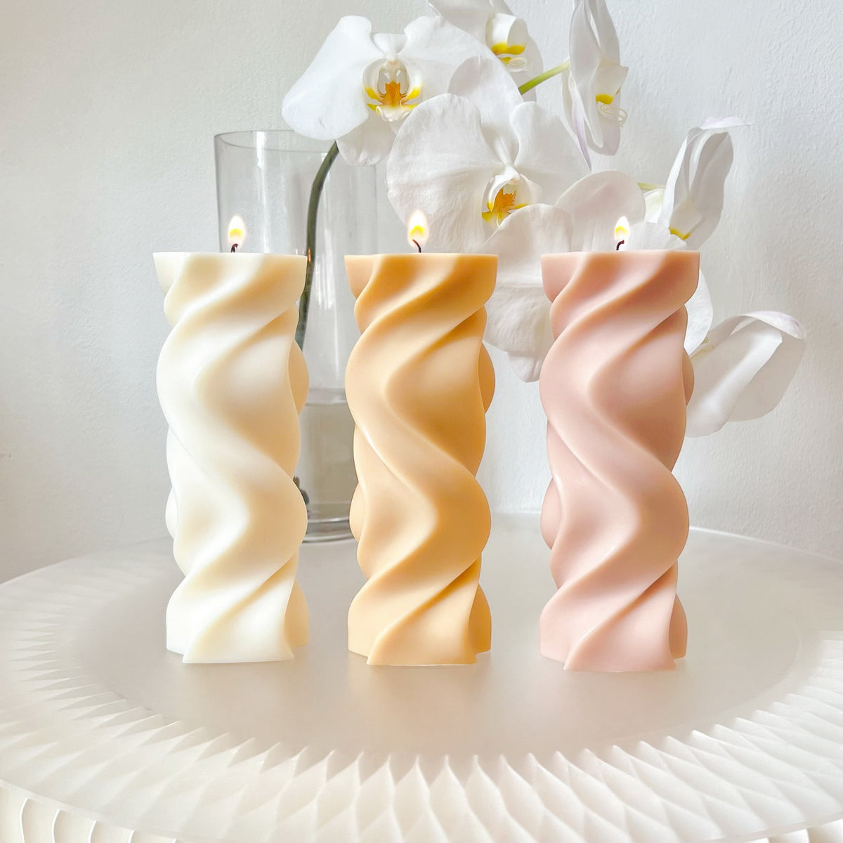 Swirl Scented Soy Pillar Candle, Statement Home Décor - LMJ Candles