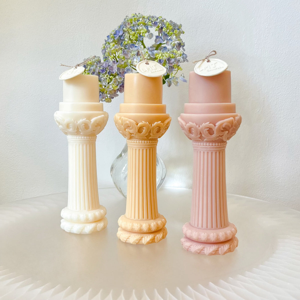 Flower Roman Column Scented Soy Pillar Candle - LMJ Candles