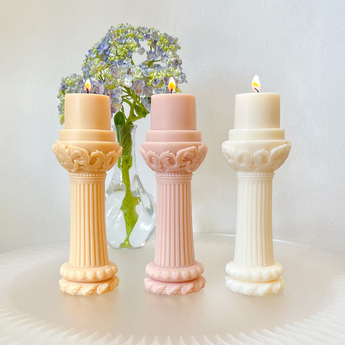 Flower Roman Column Scented Soy Pillar Candle - LMJ Candles