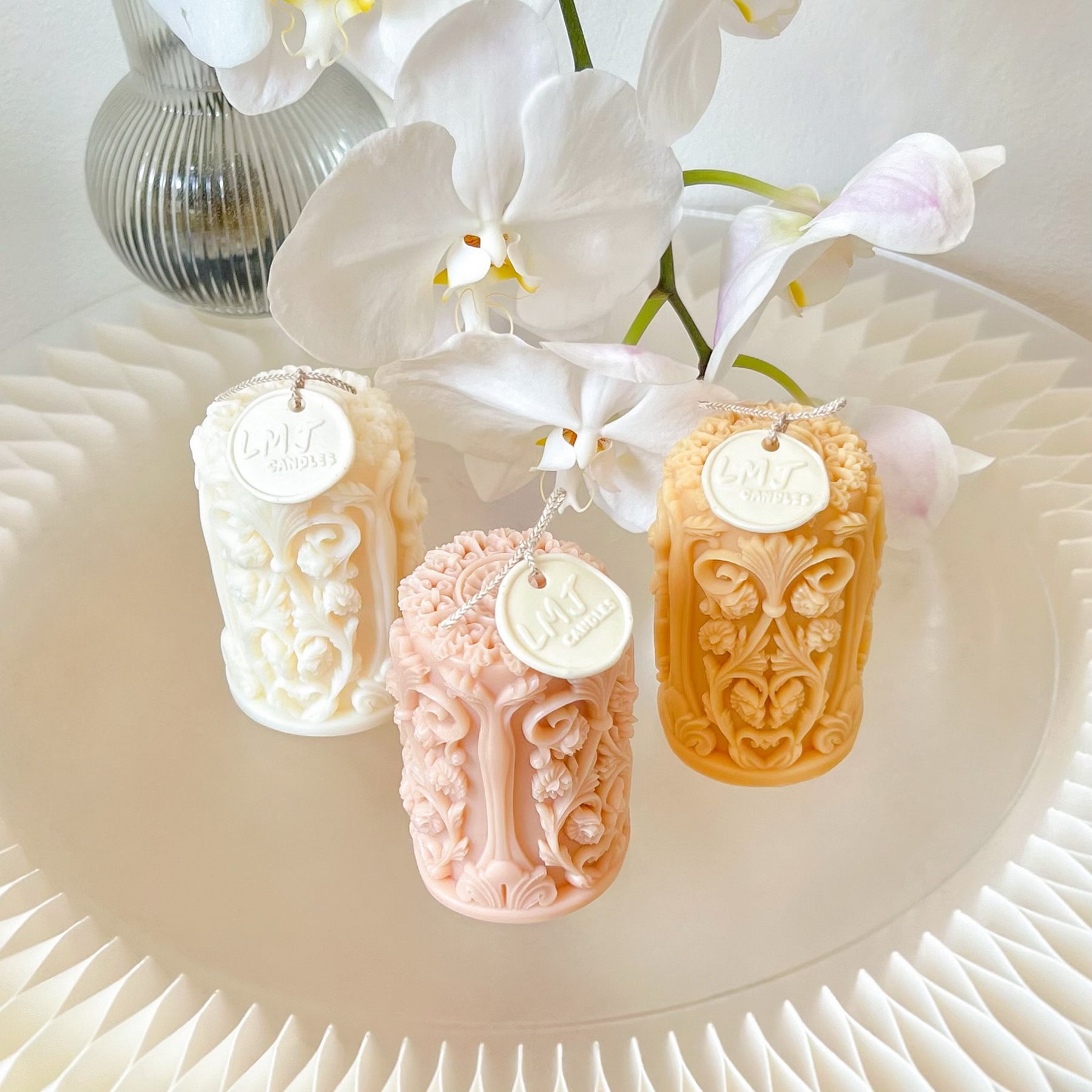 Retro Flower Scented Soy Pillar Candle, Home Décor, LMJ Candles