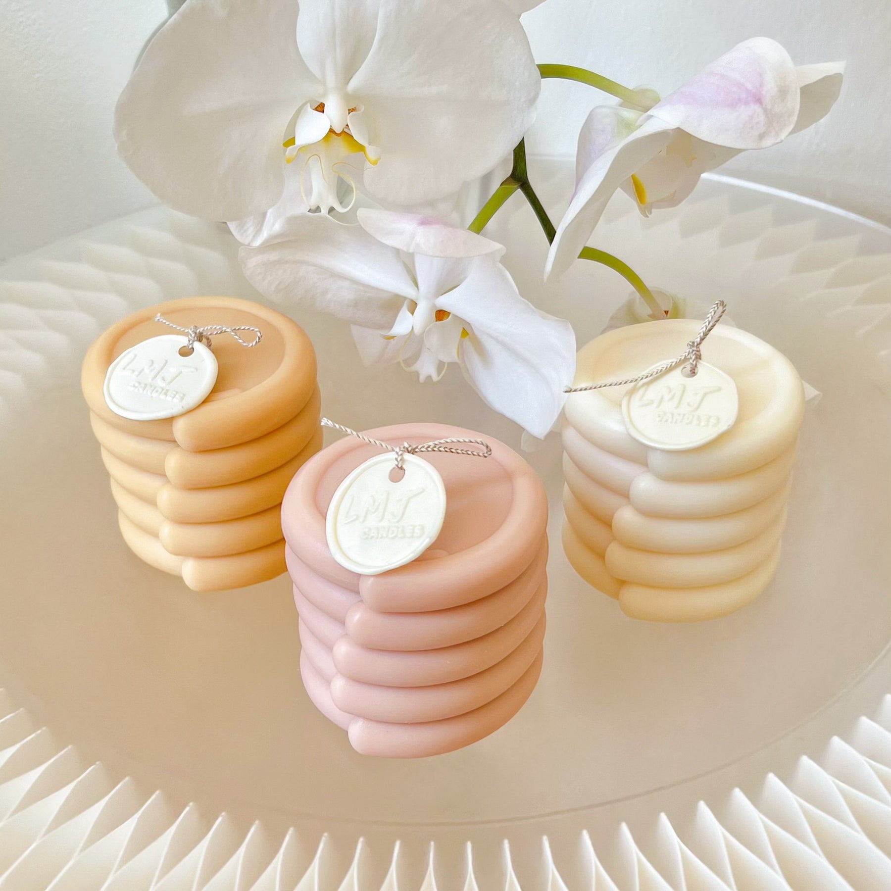 Geometric Twisted Cylinder Scented Soy Pillar Candle - LMJ Candles