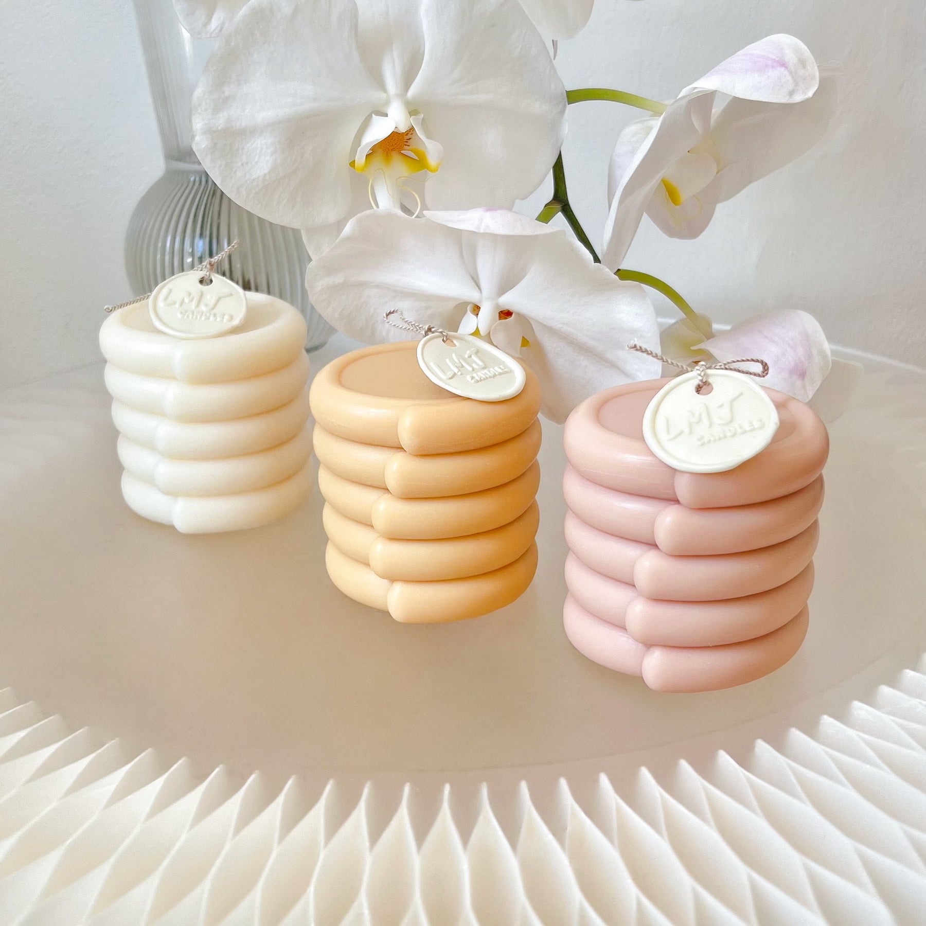 Geometric Twisted Cylinder Scented Soy Pillar Candle - LMJ Candles