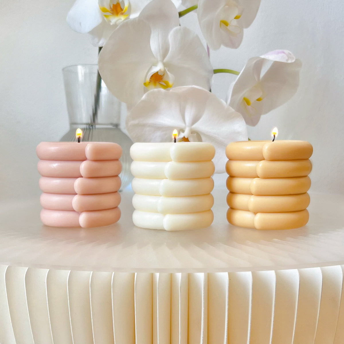 Geometric Twisted Cylinder Scented Soy Pillar Candle - LMJ Candles