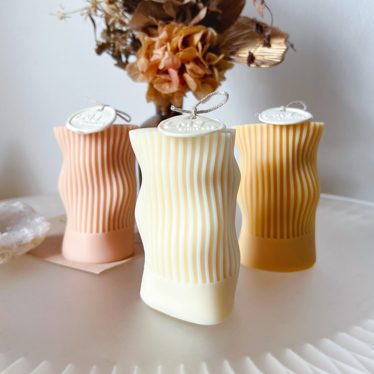 Ribbed Wave Soy Pillar Candle, Statement Piece - LMJ Candles