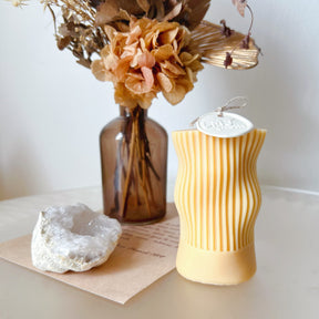 Ribbed Wave Soy Pillar Candle, Statement Piece - LMJ Candles