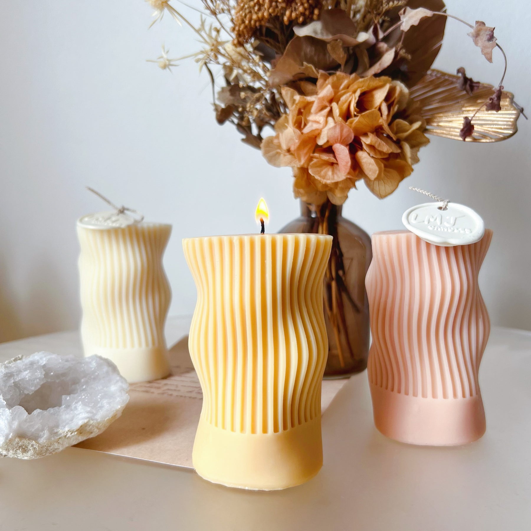 Ribbed Wave Soy Pillar Candle, Statement Piece - LMJ Candles