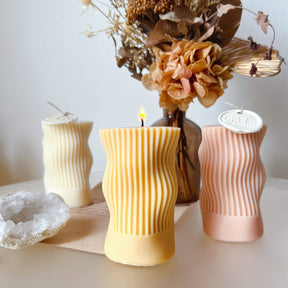 Ribbed Wave Soy Pillar Candle, Statement Piece - LMJ Candles