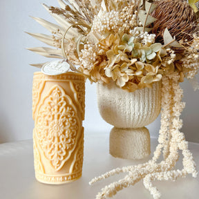 Vintage Lace Soy Pillar Candle, Statement Piece - LMJ Candles