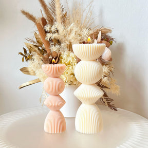 Ribbed Geometric Scented Soy Pillar Candle Set - LMJ Candles