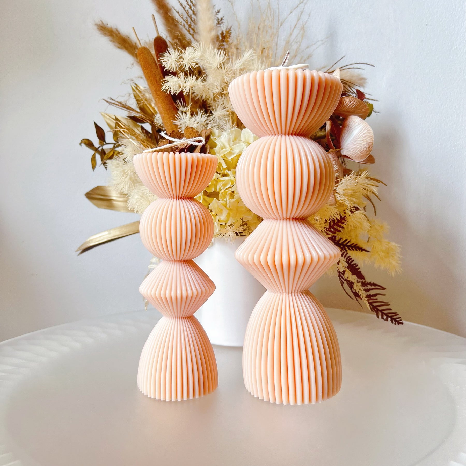 Ribbed Geometric Scented Soy Pillar Candle Set - LMJ Candles