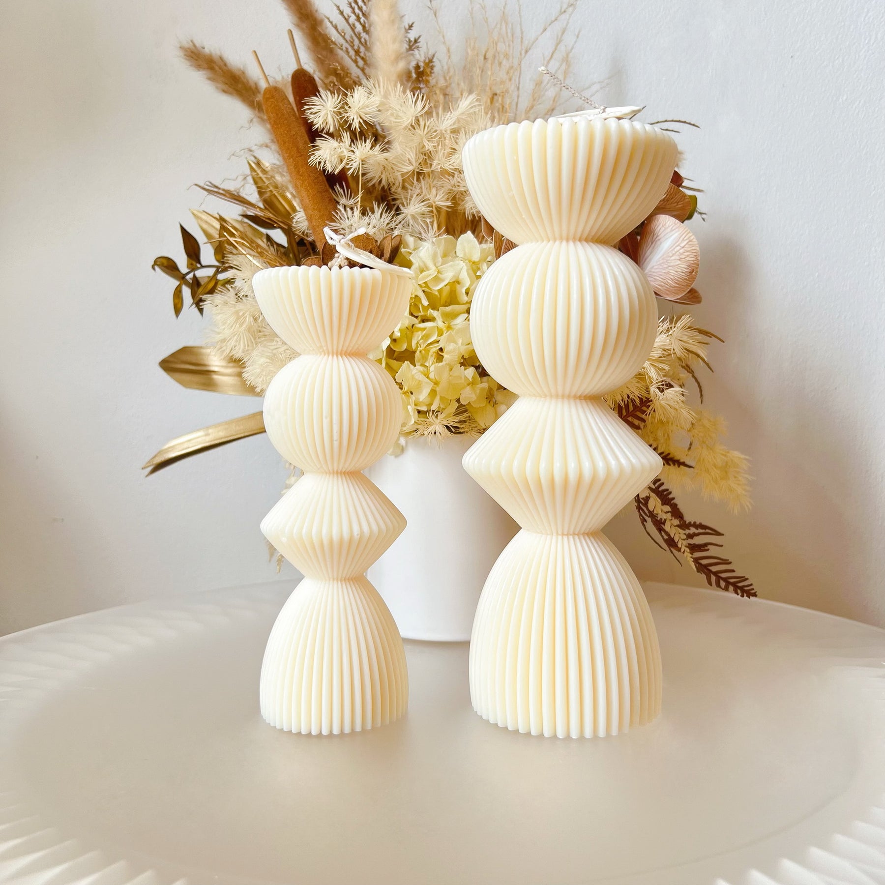 Ribbed Geometric Scented Soy Pillar Candle Set - LMJ Candles