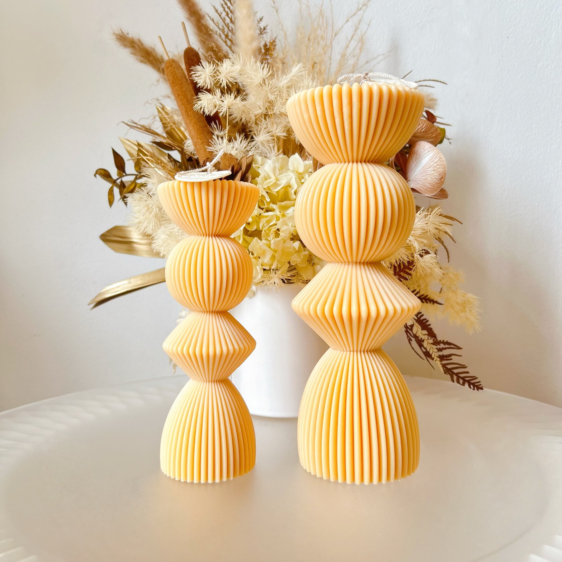 Ribbed Geometric Scented Soy Pillar Candle Set - LMJ Candles