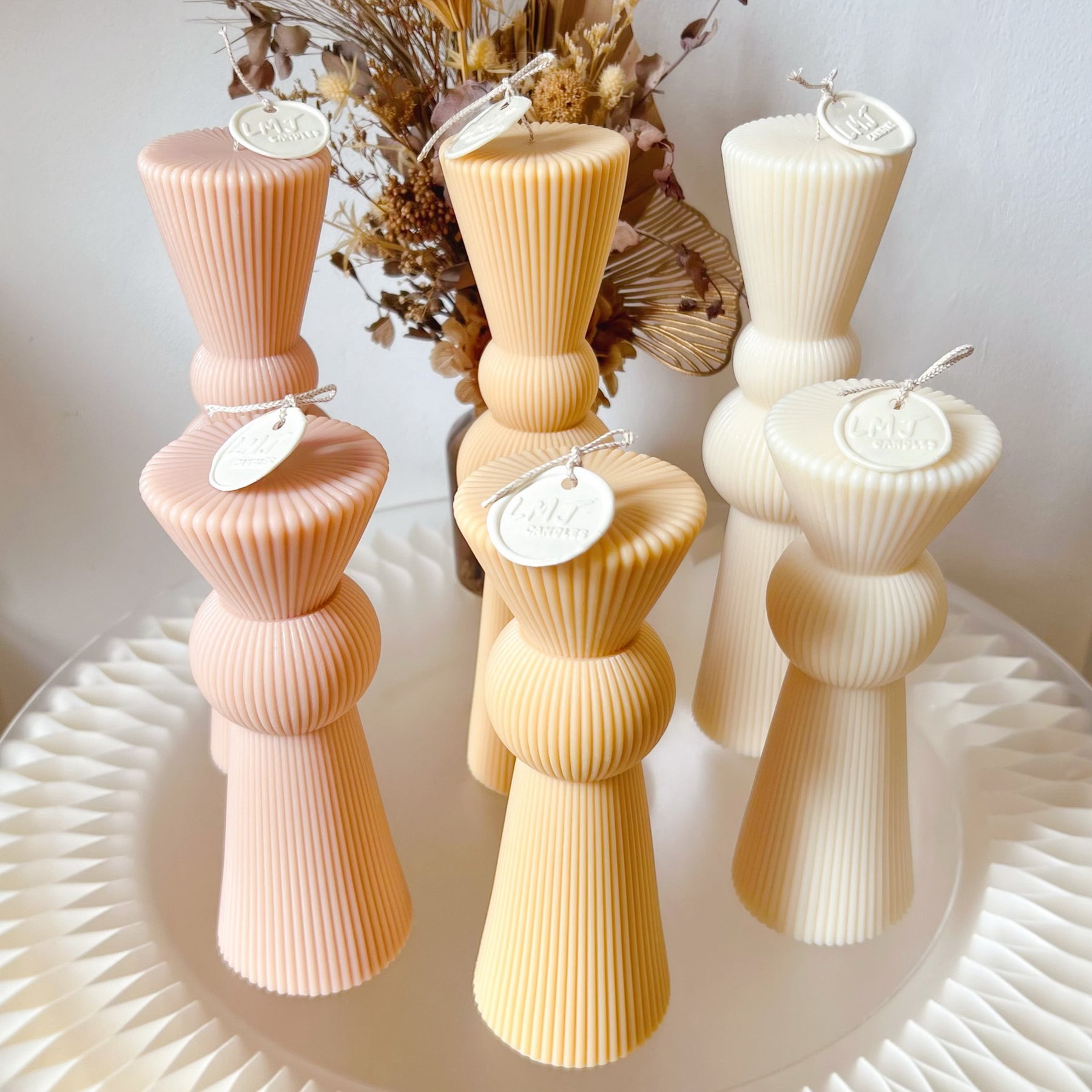 Ribbed Conical Scented Soy Pillar Candle Set - LMJ Candles