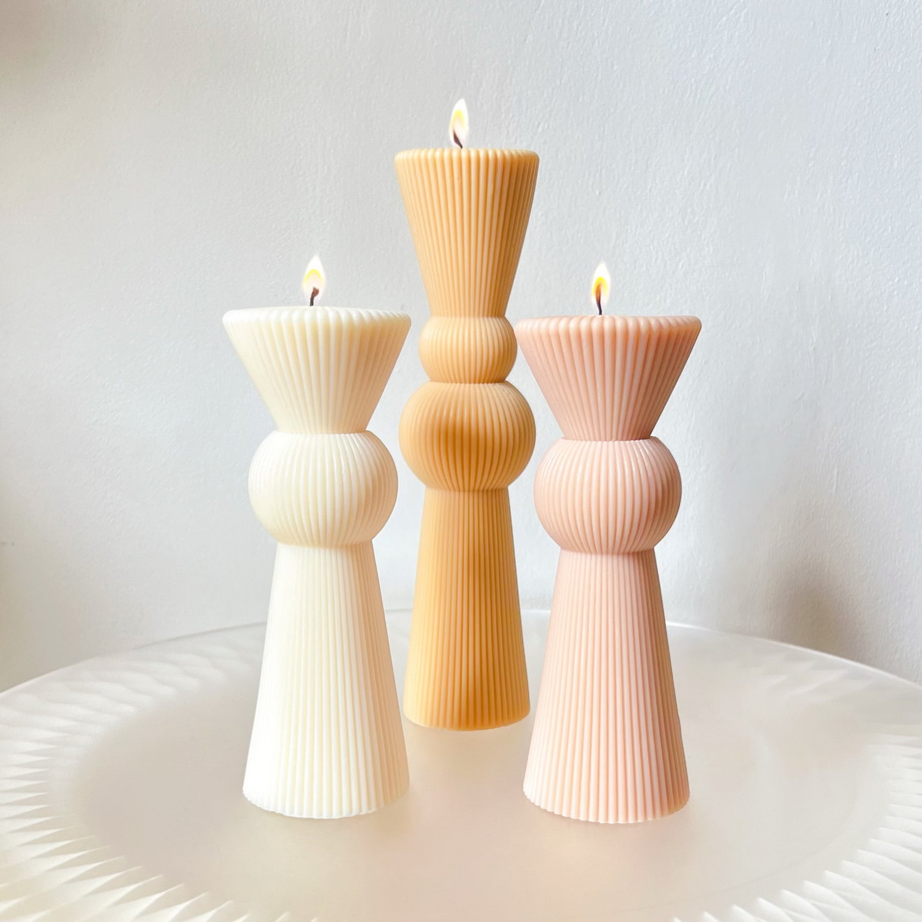 Ribbed Conical Scented Soy Pillar Candle Set - LMJ Candles