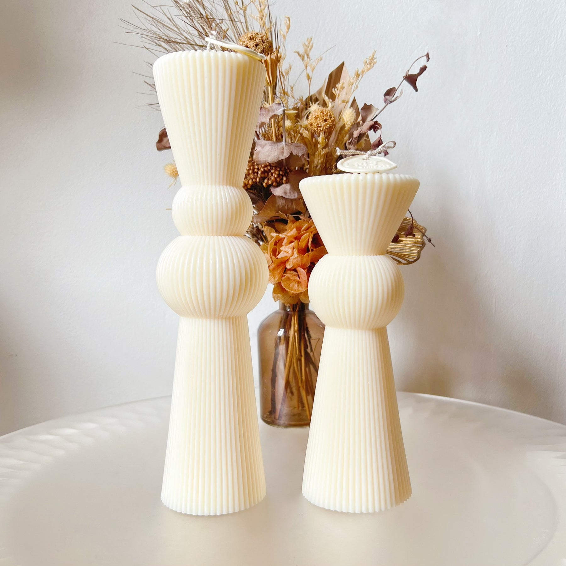 Ribbed Conical Scented Soy Pillar Candle Set - LMJ Candles