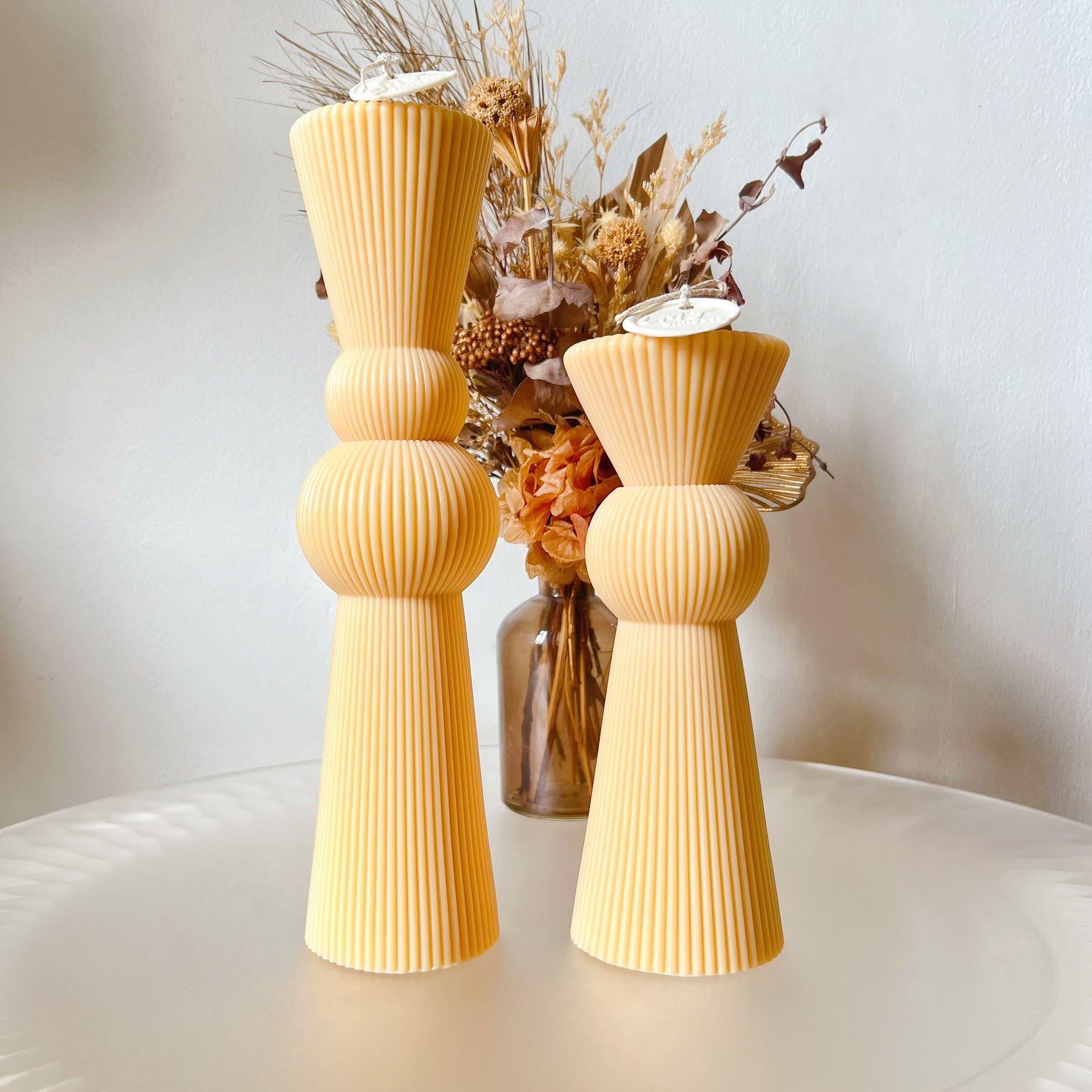 Ribbed Conical Scented Soy Pillar Candle Set - LMJ Candles