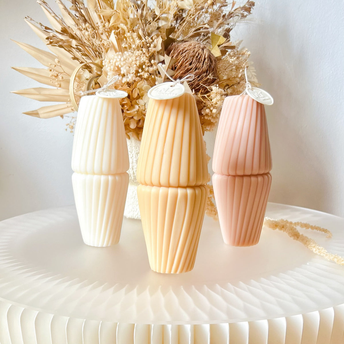 Minimalistic Ribbed Swirl Scented Soy Pillar Candle - LMJ Candles