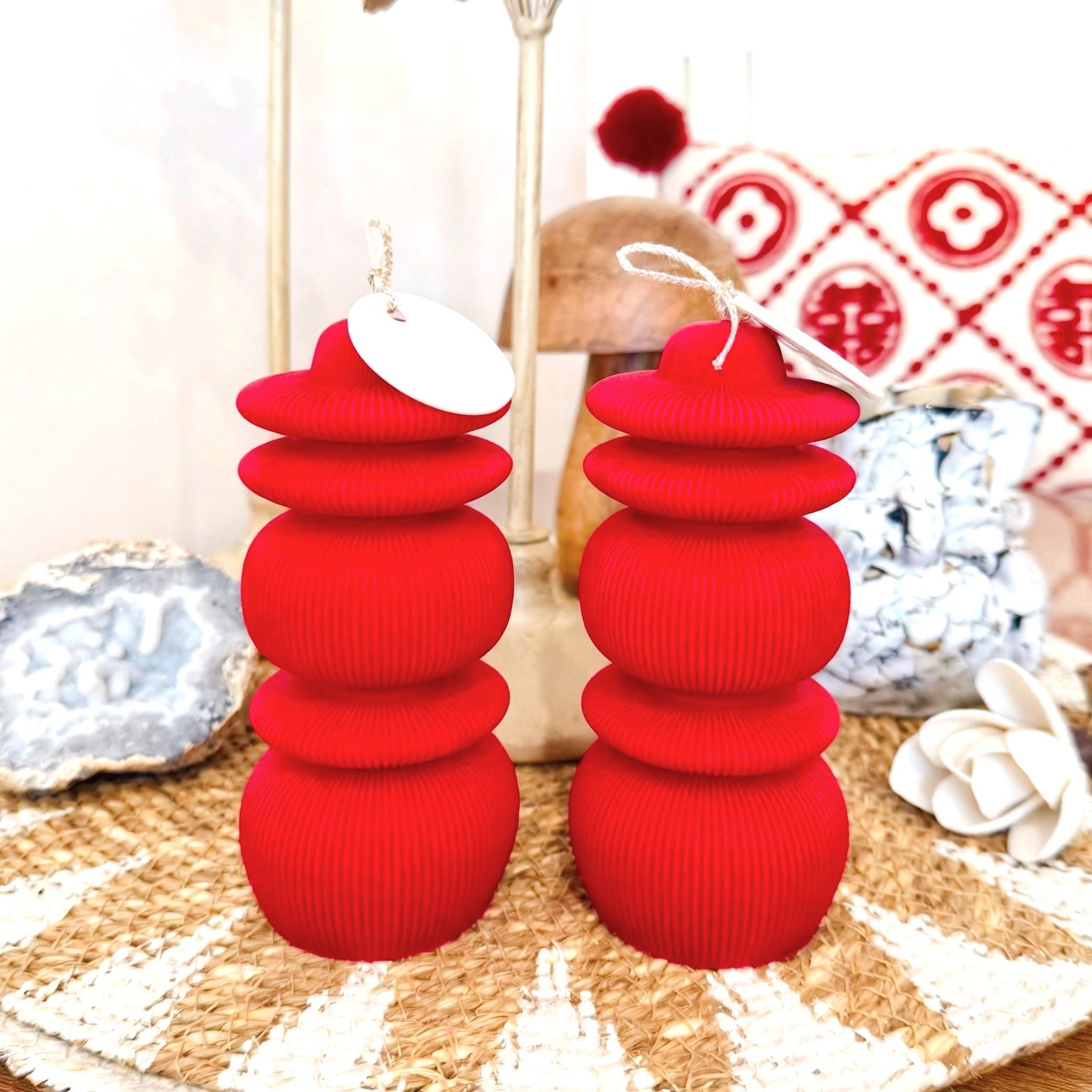 Ribbed Double Happiness Candles for Chinese Wedding, LMJ Candles