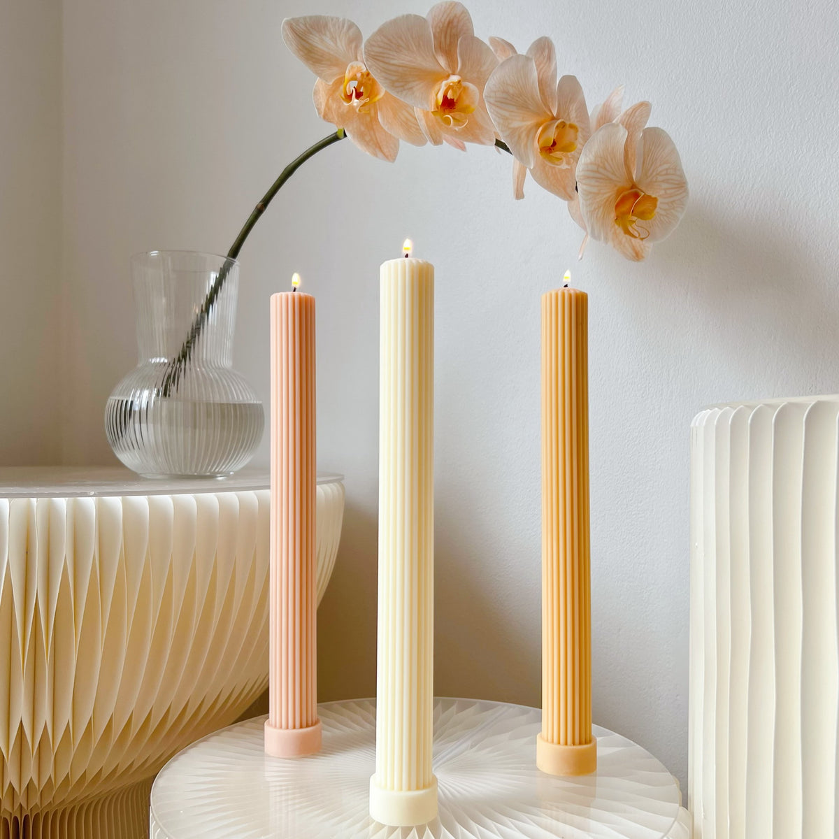 Ribbed Stick Dripless Taper Candle, Unscented Diner Candle, Paraffin-free Candlesticks, Freestanding Taper Candles, LMJ Candles