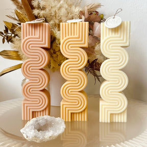 Large Ribbed Wave Soy Pillar Candle, Statement Piece - LMJ Candles