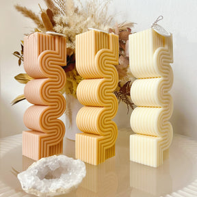 Large Ribbed Wave Soy Pillar Candle, Statement Piece - LMJ Candles