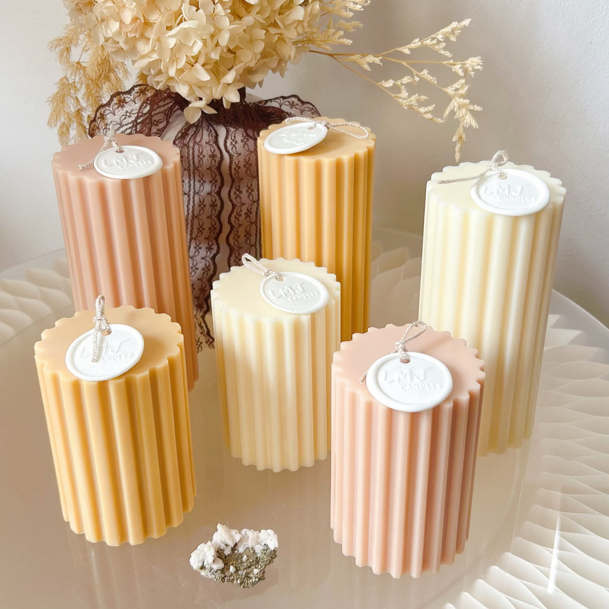 Wide Ribbed Pillar Candle, Luxury Wedding Candle Set - LMJ Candles