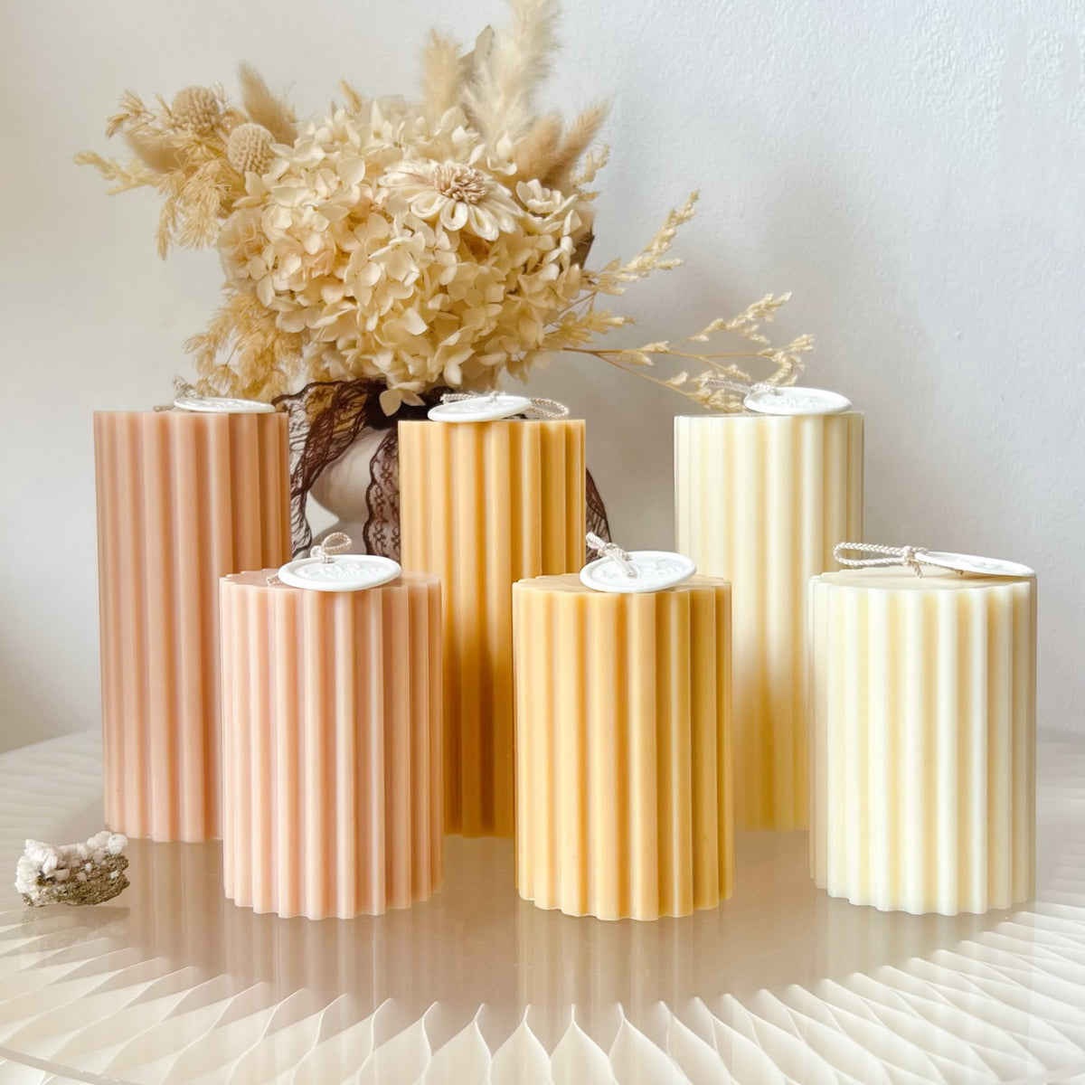 Wide Ribbed Pillar Candle, Luxury Wedding Candle Set - LMJ Candles