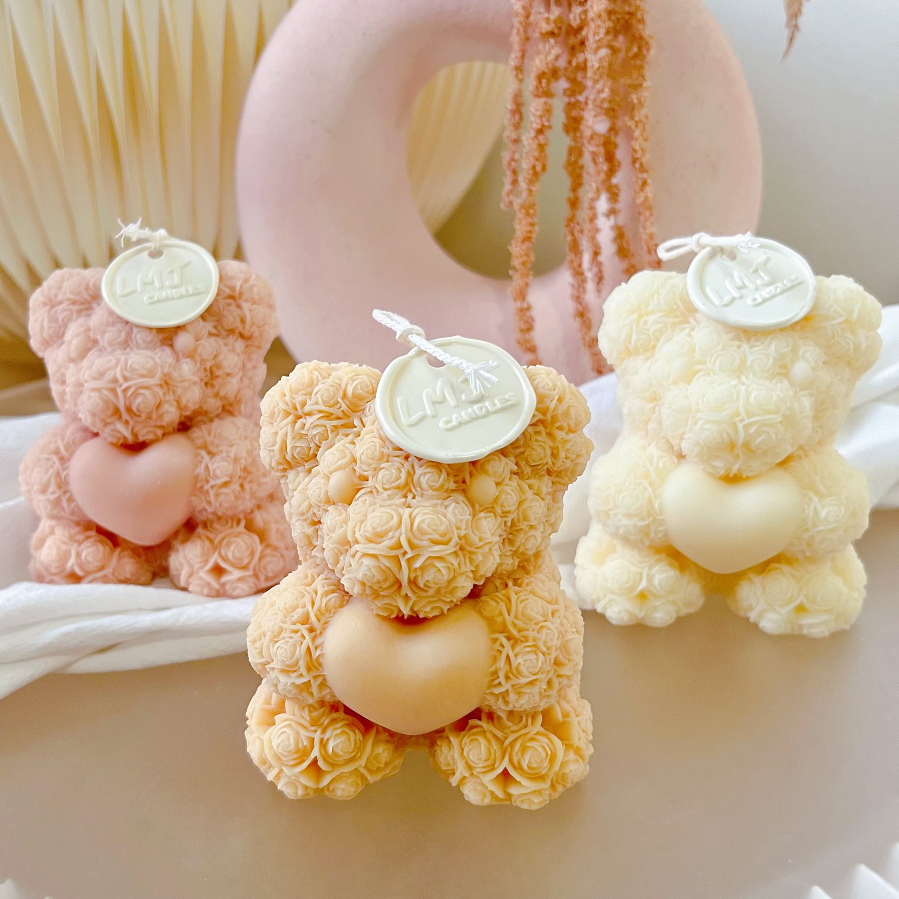 Rose Flower Teddy Bear Candle - Animal Candle Australia | LMJ Candles