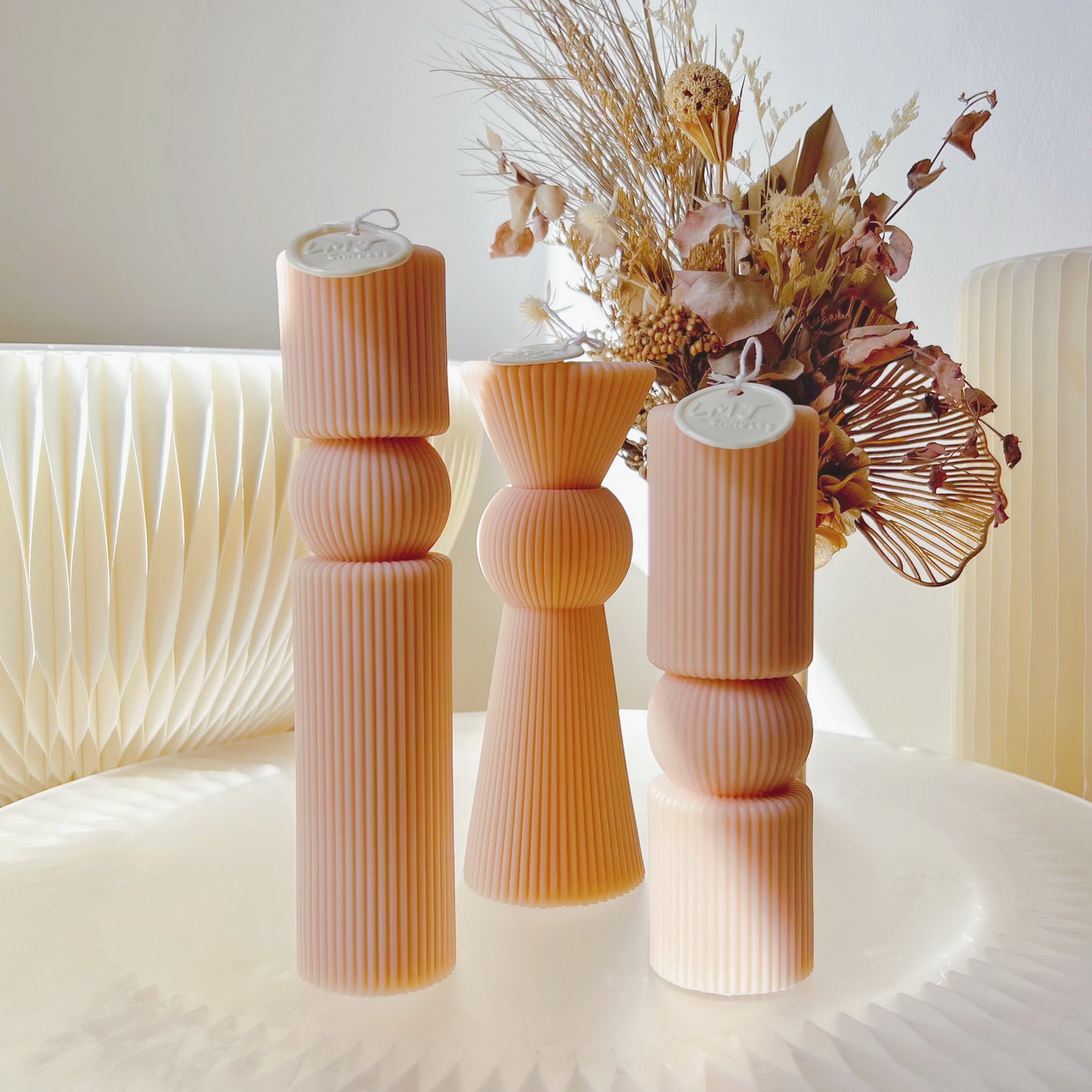 Ribbed Pillar Candle - Modern Wedding & Home Décor | LMJ Candles