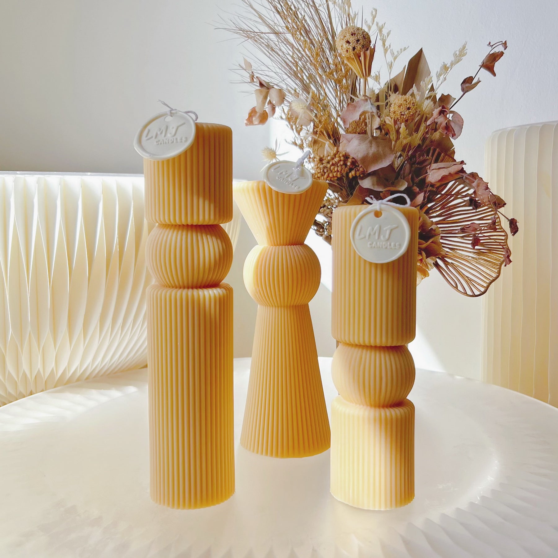 Ribbed Pillar Candle - Modern Wedding & Home Décor | LMJ Candles